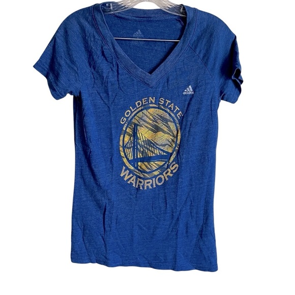 Adidas Blue NBA Retro Golden State Warriors V-Neck T-Shirt - Picture 1 of 4
